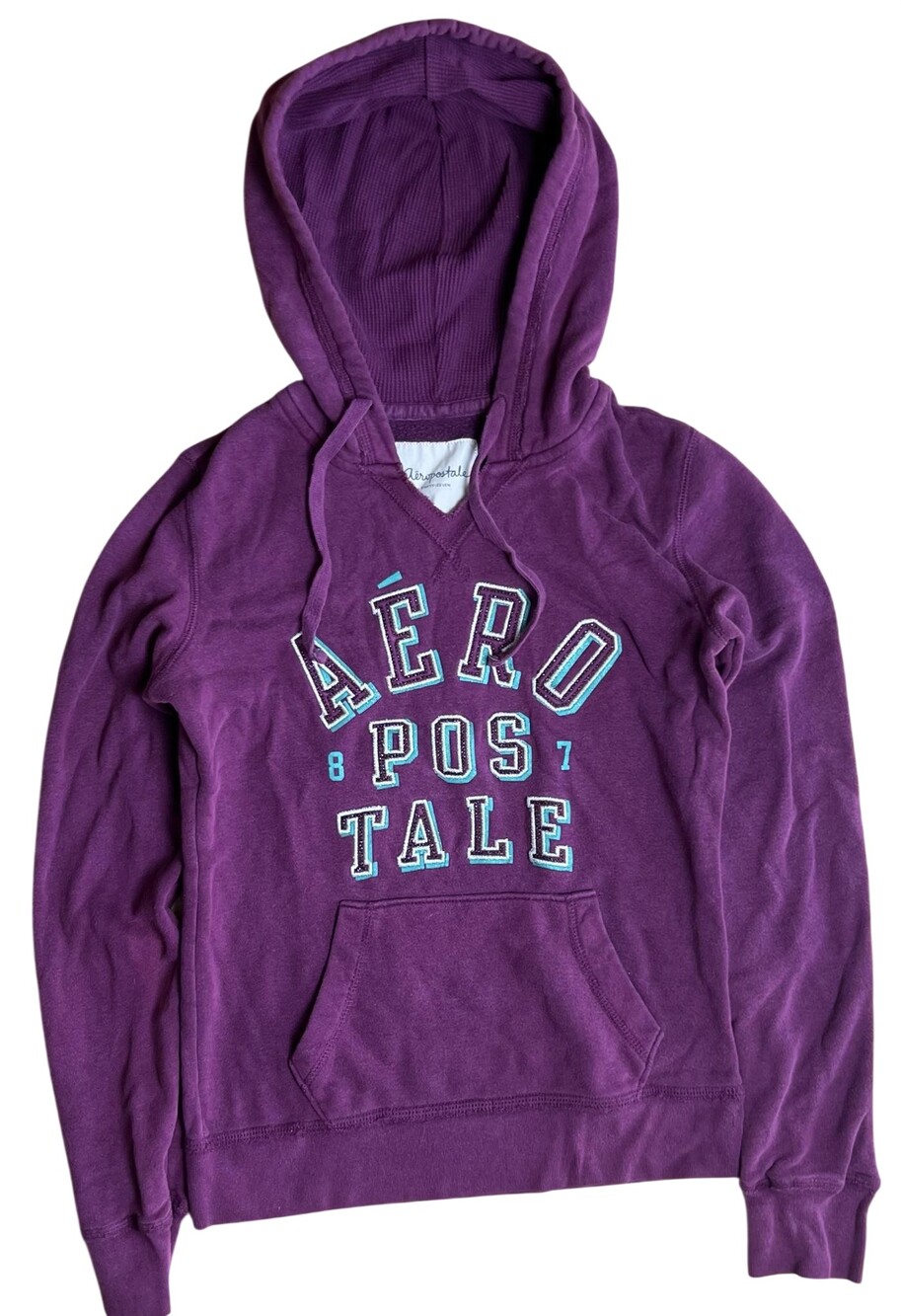 Aeropostale Sweater Womens S Purple Pullover Hooded Pockets Fleece Cotton Blend